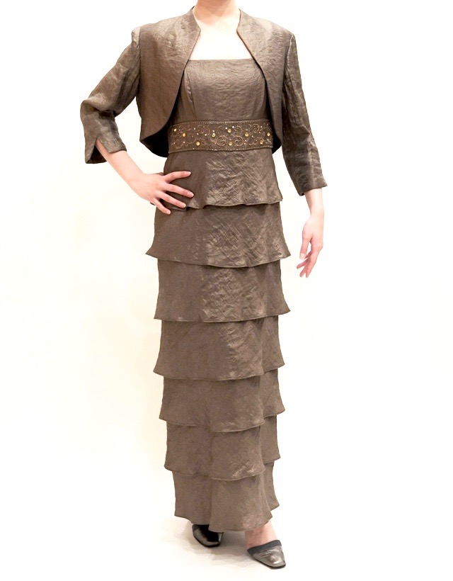 フォーマルドレスレンタル L-09 Tiered Jacket Dress Mocha  ロング